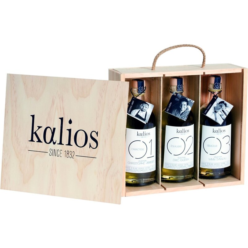 Kalios Coffret bois 3 huiles d'olives des Chefs