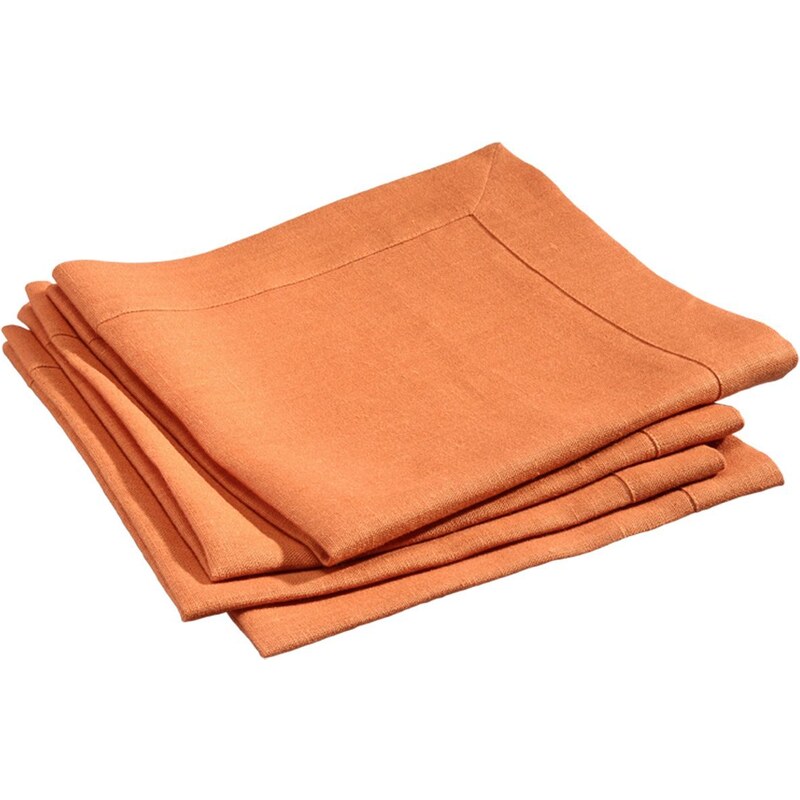 Blanc Cerise Délices de Lin Orange - Lot de serviettes de table brodées en lin orange 45x45cm - de Lin