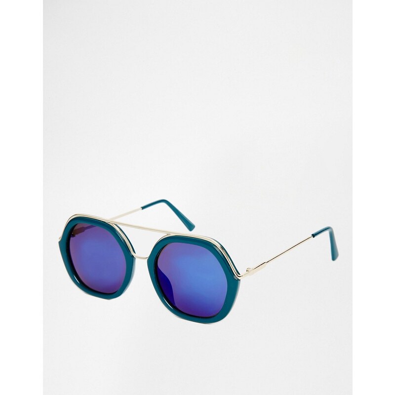 AJ Morgan - Lunettes de soleil oversize à monture ronde avec verres flashy turquoise et barre plate - Bleu