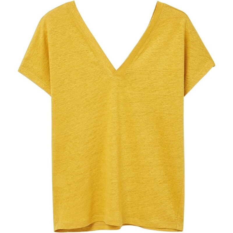Mango T-shirt en lin - jaune