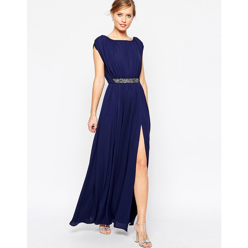 ASOS - Maxi robe à taille ornementée - Bleu marine