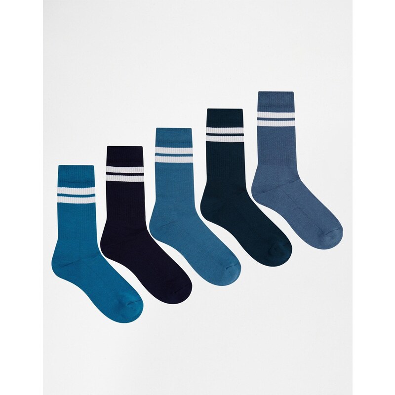 ASOS - Lot de 5 paires de chaussettes style sport - Bleu - Bleu