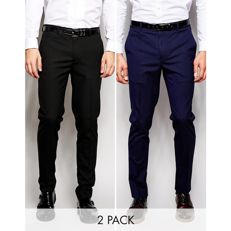 ASOS - Lot de 2 pantalons coupe skinny - Noir et bleu marine - ÉCONOMIE - Multi