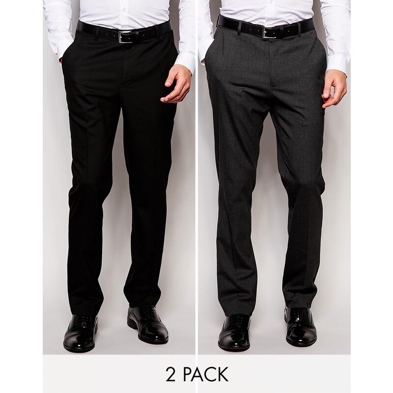 ASOS - Lot de 2 pantalons habillés coupe slim - Noir et anthracite - Multi