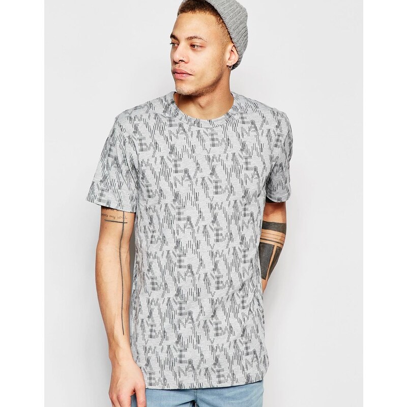 Waven - Lucas - T-Shirt col ras du cou avec imprimé à logo style camouflage - Gris