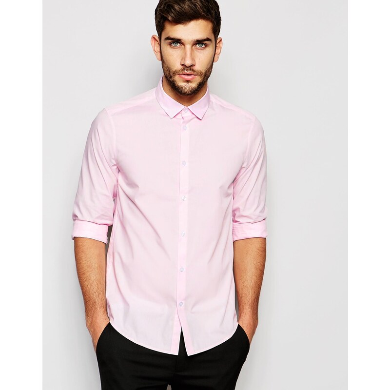 ASOS - Chemise à manches longues coupe regular - Rose - Rose