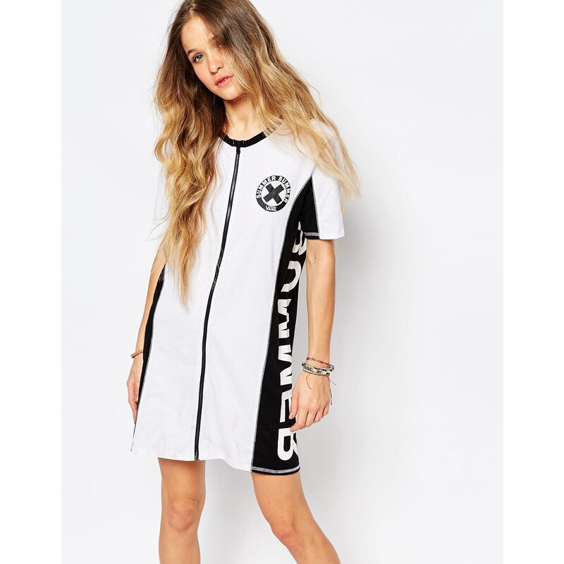 Vans - Summer Nummer - Robe t-shirt zippée sur le devant - Blanc