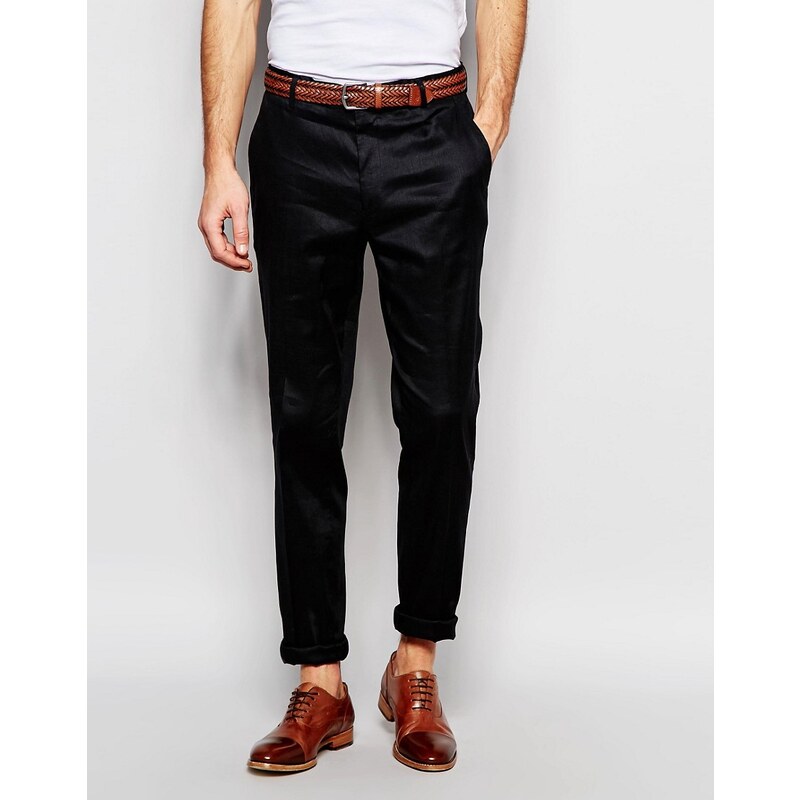 ASOS - Pantalon habillé en lin coupe skinny - Noir - Noir
