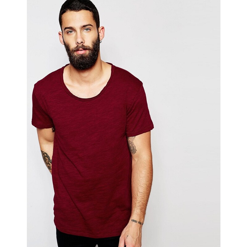 Only & Sons - T-shirt long à encolure dégagée - Rouge