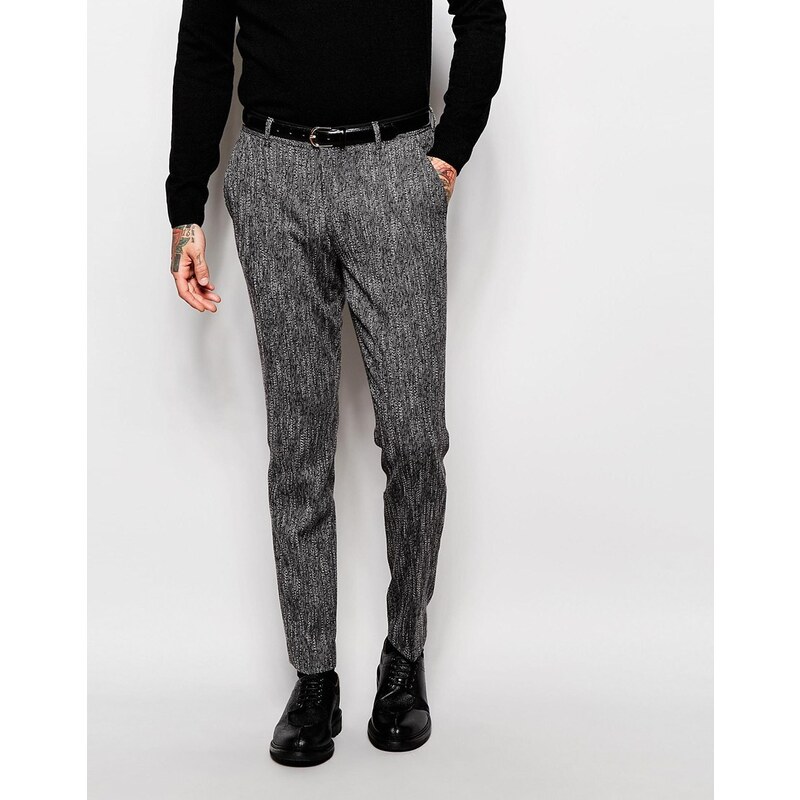 ASOS - Pantalon de costume slim en tissu texturé - Noir et blanc - Bleu marine