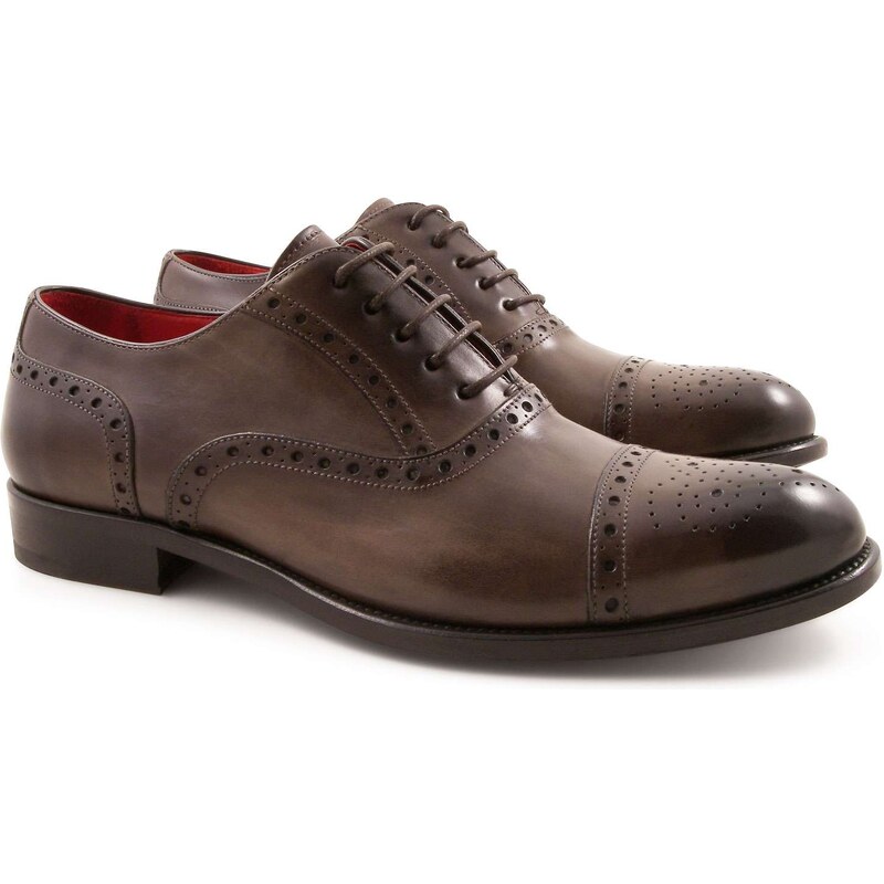 Leonardo Shoes Richelieus pour homme artisanales en cuir taupe