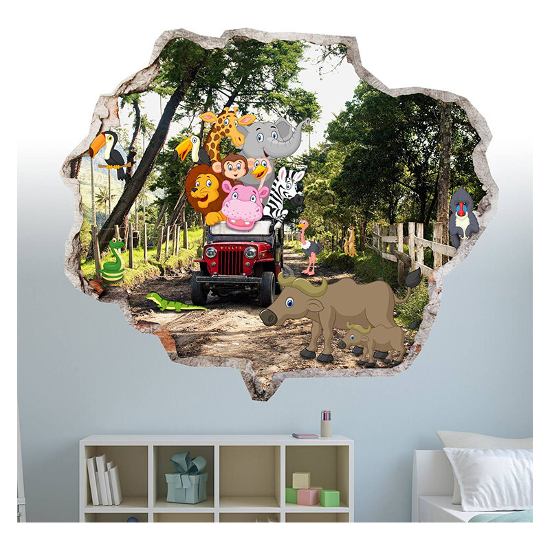 Lesara Sticker mural 3D en vinyle motif safari