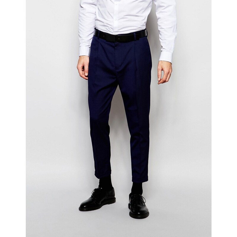 ASOS - Pantalon habillé coupe courte fuselée - Bleu marine - Bleu marine