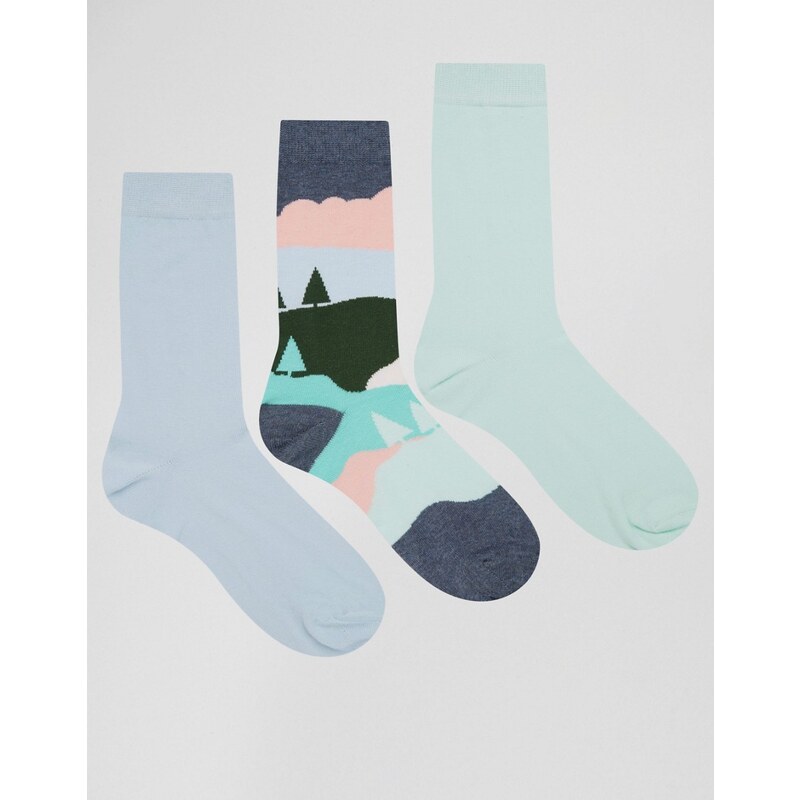 ASOS - Lot de 3 paires de chaussettes à motif paysage pastel - Multi