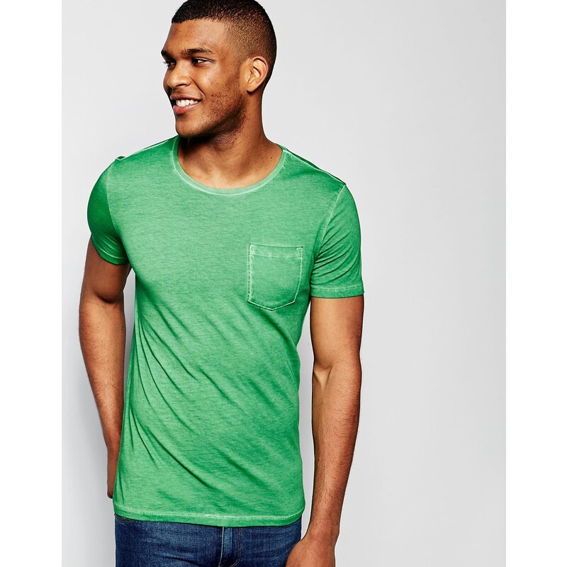 United Colors of Benetton - T-shirt ras du cou avec poche effet délavé huilé - Vert