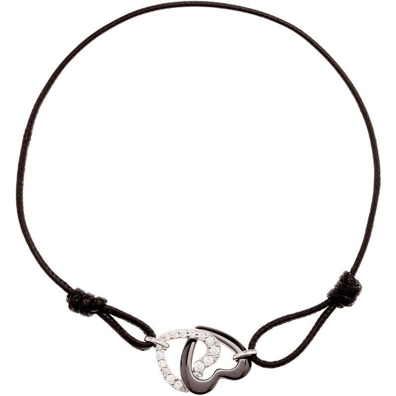 Unlimited Ceramic Amour Noir sur cordon - Bracelet en argent et céramique - noir