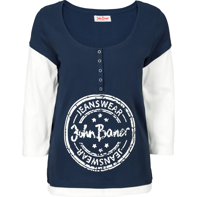 John Baner JEANSWEAR T-shirt style 2 en 1, manches 3/4 bleu femme - bonprix