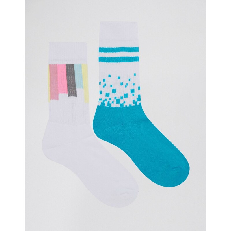 ASOS - Lot de 2 paires de chaussettes de sport à motif géométrique numérique - Blanc