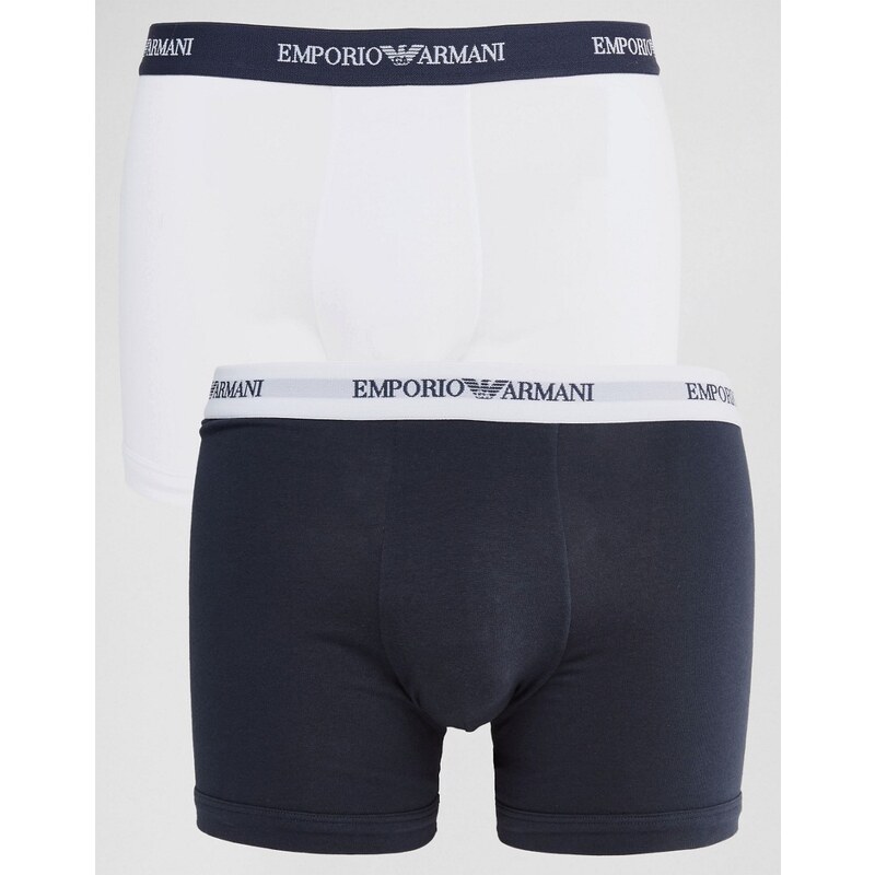 Emporio Armani - Lot de 2 boxers longs en coton stretch - Blanc
