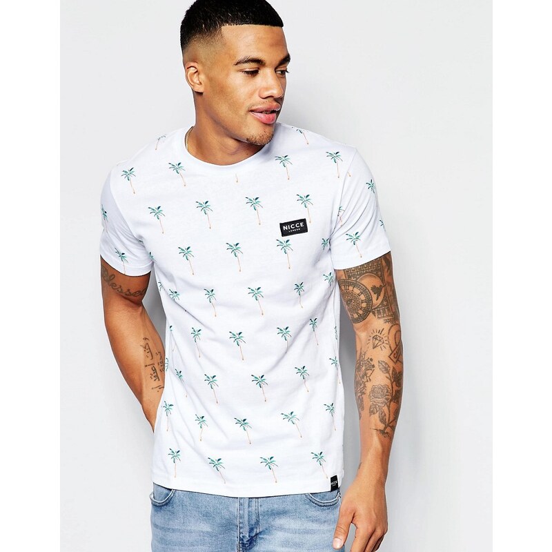Nicce London - T-shirt avec imprimé palmier sur l'ensemble - Blanc