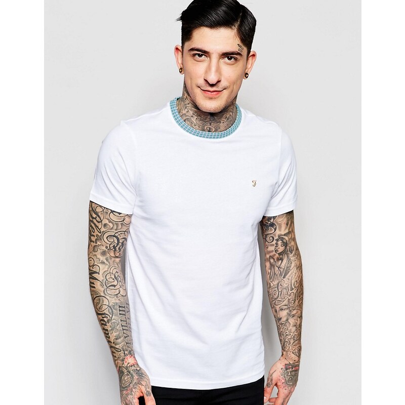 Farah - T-shirt à col côtelé contrastant - Blanc - Blanc