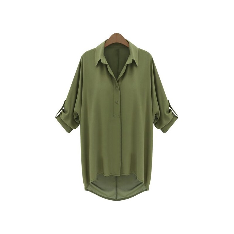 sammydress Shirt élégant Collier manches longues en mousseline de soie couleur unie ample T-shirt de la femme