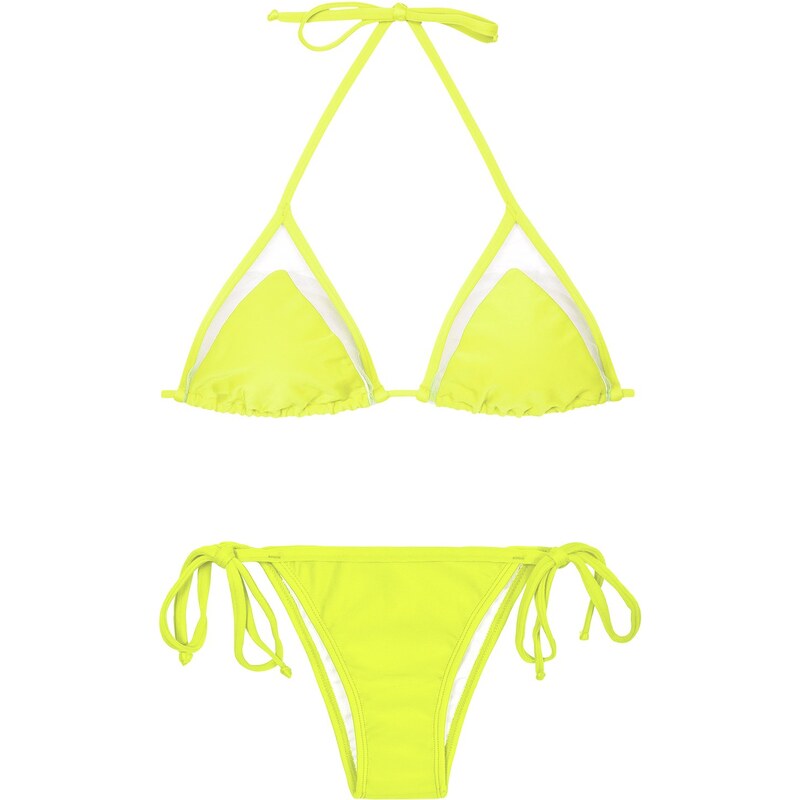 Rio De Sol Bikini Triangle Jaune Lime Avec Détail Tulle - Acid Strap Lacinho