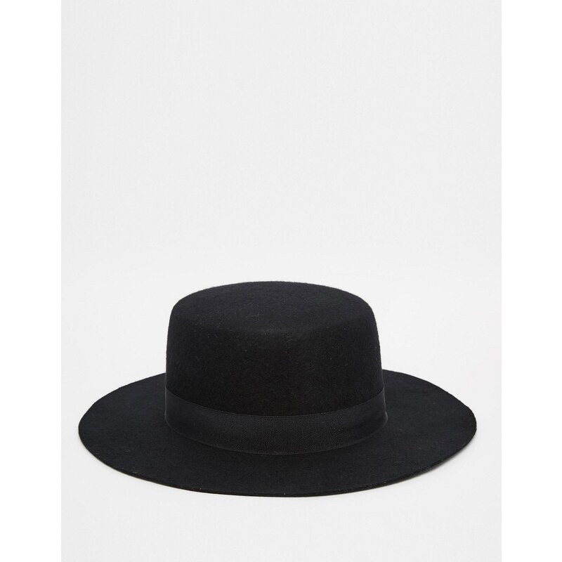 ASOS - Chapeau plat sur le dessus en feutre avec large bord - Noir - Noir