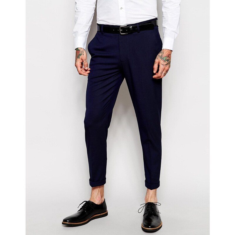 ASOS - Pantalon skinny habillé coupe courte - Bleu marine - Bleu marine