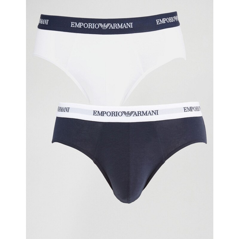 Emporio Armani - Lot de 2 slips en coton stretch - Blanc