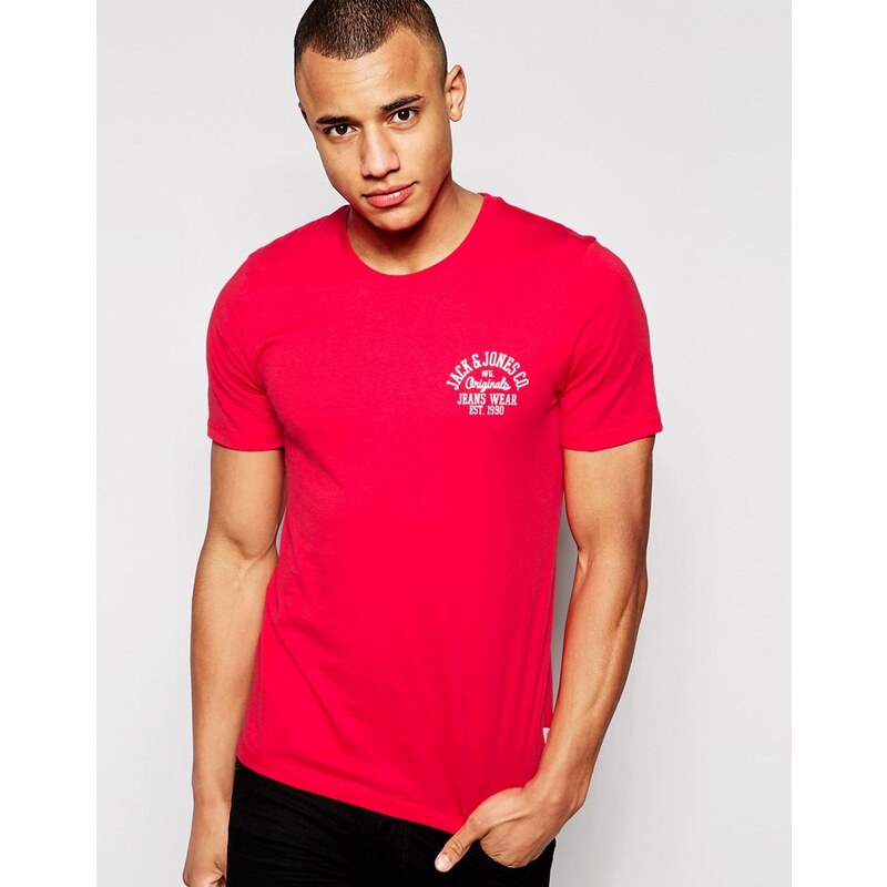 Jack & Jones - T-shirt avec logo imprimé sur le devant - Rouge