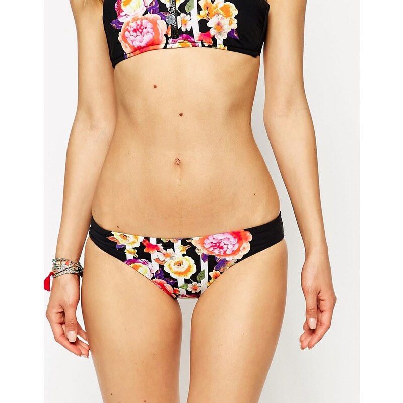 Seafolly - Romeo - Bas de bikini taille basse à imprimé roses - Noir