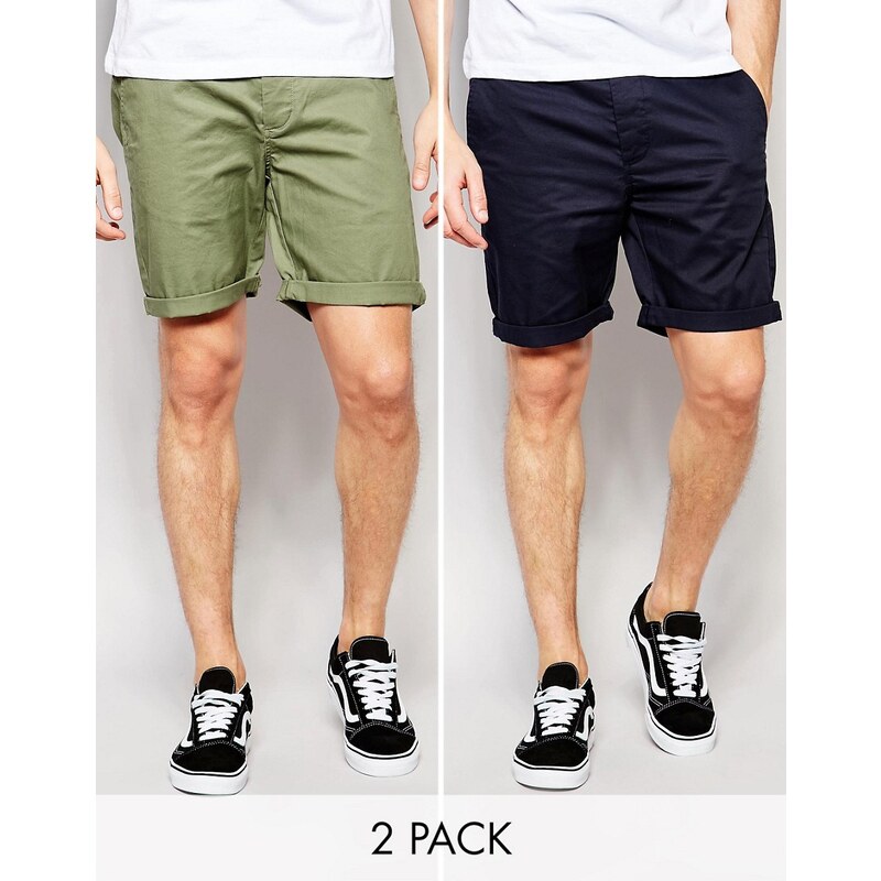ASOS - Lot de 2 shorts chino slim - Bleu marine et vert clair - ÉCONOMIE - Multi