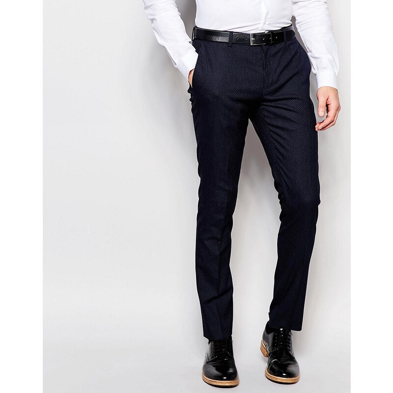 Selected Homme - Pantalon habillé skinny à pois - Bleu marine
