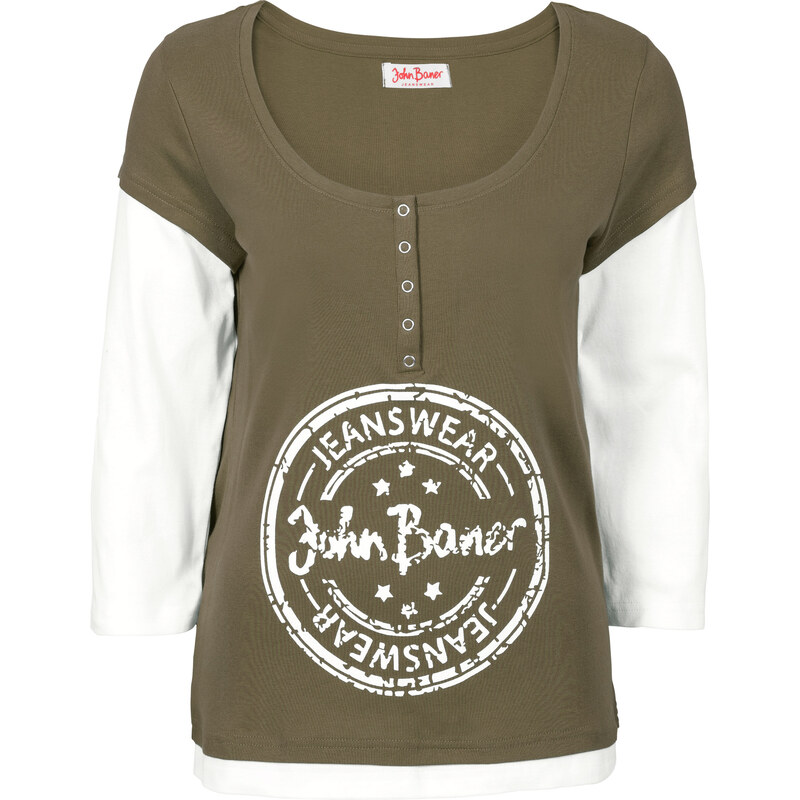 John Baner JEANSWEAR T-shirt style 2 en 1, manches 3/4 vert femme - bonprix