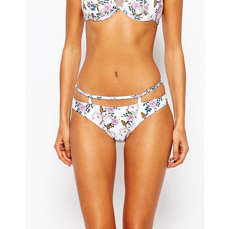 ASOS - Bas de bikini taille basse à croisillons et joli imprimé fleurs - Multi