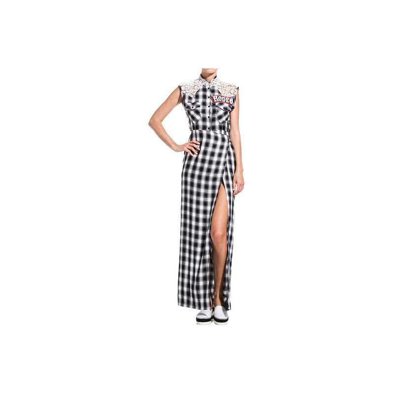 FORTE COUTURE check print and lace francis long dress