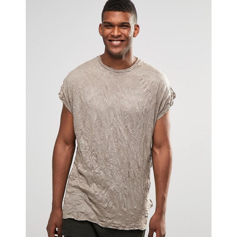 ASOS - T-shirt oversize sans manches à délavage froissé - Beige