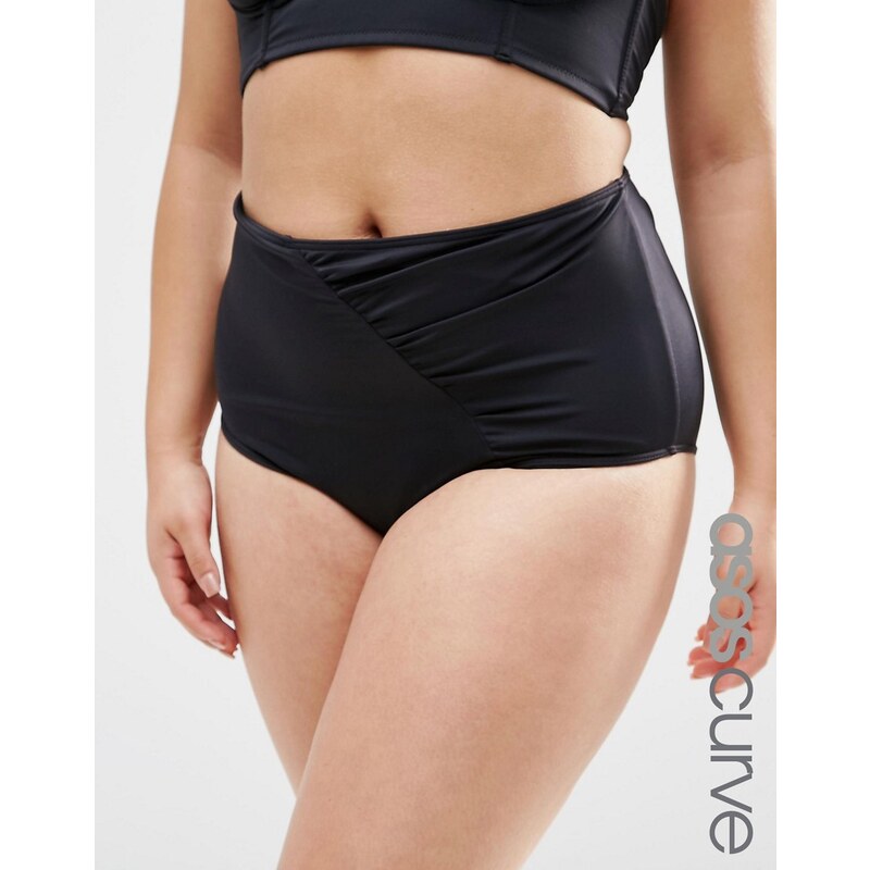 ASOS CURVE - Mix & Match - Bas de bikini taille haute avec maintien et devant croisé - Noir