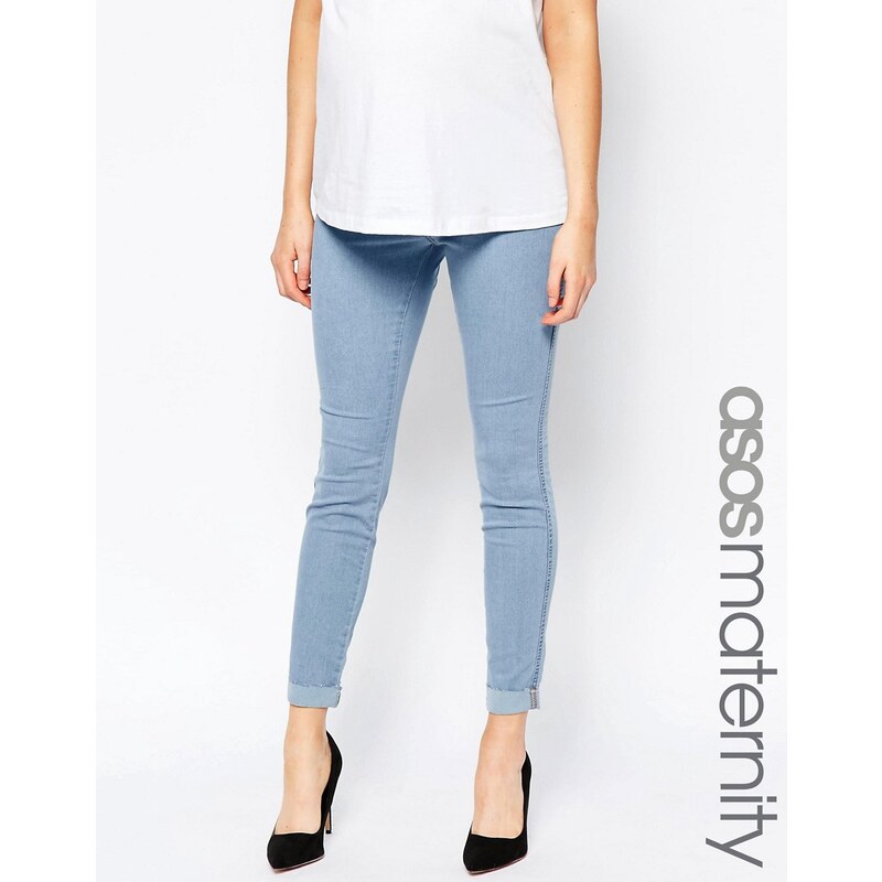 ASOS Maternity - Rivington - Jeggings en jean avec revers et bande passant sous le ventre - Bleu clair pastel - Bleu