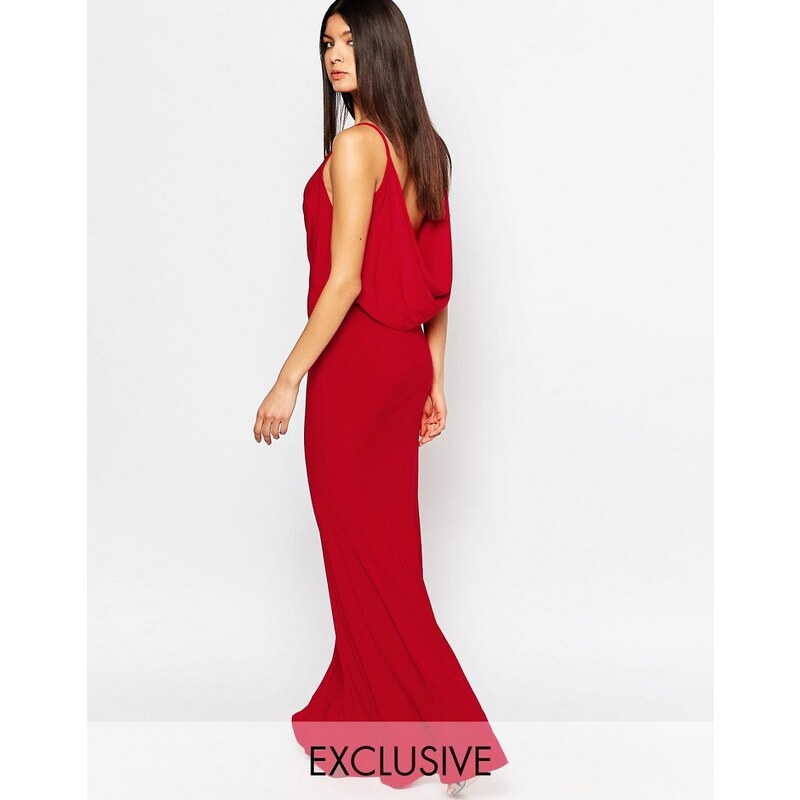 Club L - Maxi robe drapée sur le devant avec ourlet en pointe à l'arrière - Rouge