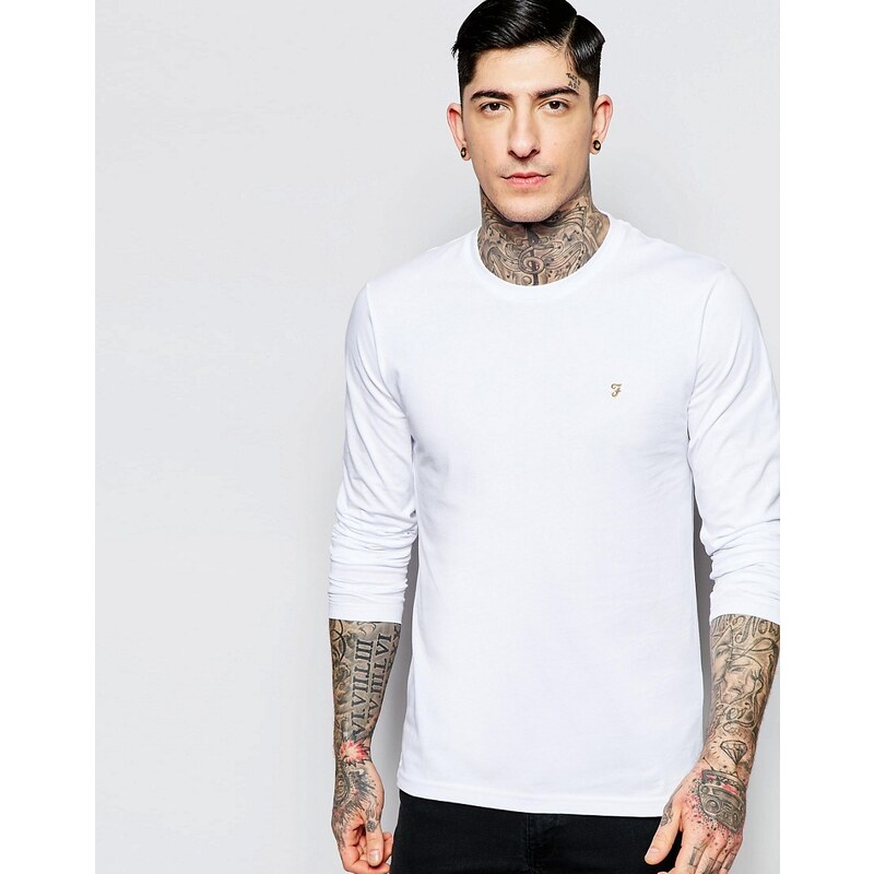 Farah - T-shirt manches longues coupe cintrée avec logo F en exclusivité - Blanc - Blanc