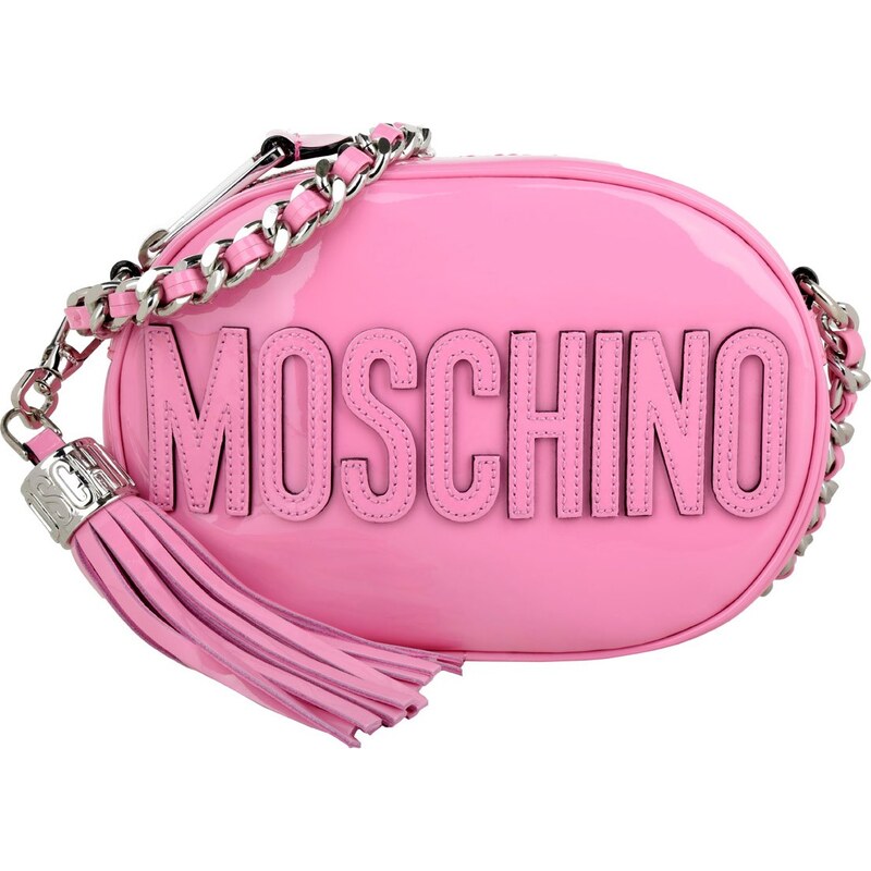 Moschino Sacs à Bandoulière, Oval Patent Crossbody Logo Pink en rose vif