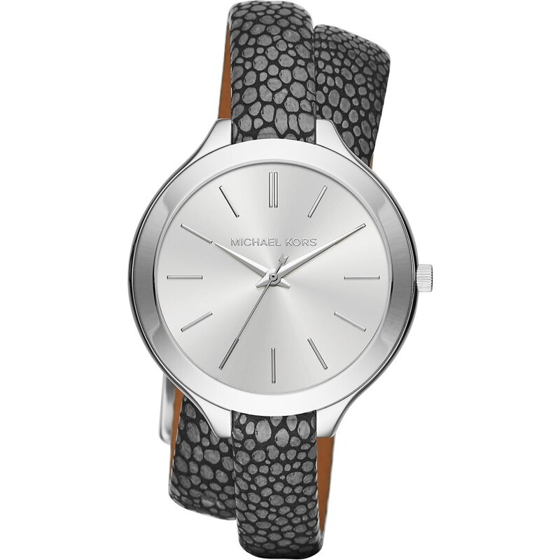 Michael Kors Montres, Slim Runway Silver-Tone and Leather Wrap Watch Anthracite en gris