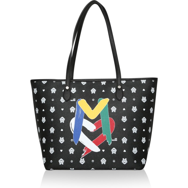 Love Moschino Sacs à Bandoulière, Stampa Monogramma PVC Shopping Bag Black en noir