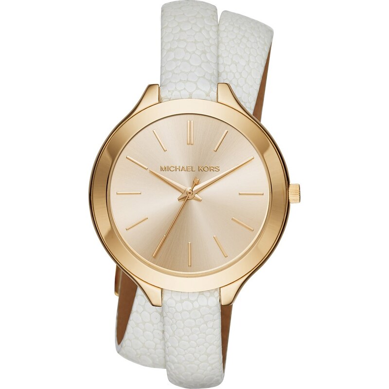 Michael Kors Montres, Slim Runway Silver-Tone and Leather Wrap Watch White en or