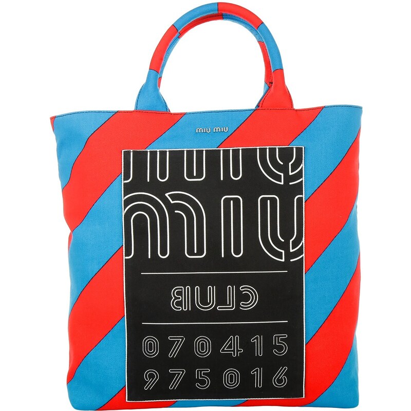 Miu Miu Sacs à Bandoulière, Shopping Bag Print Denim en rouge, bleu