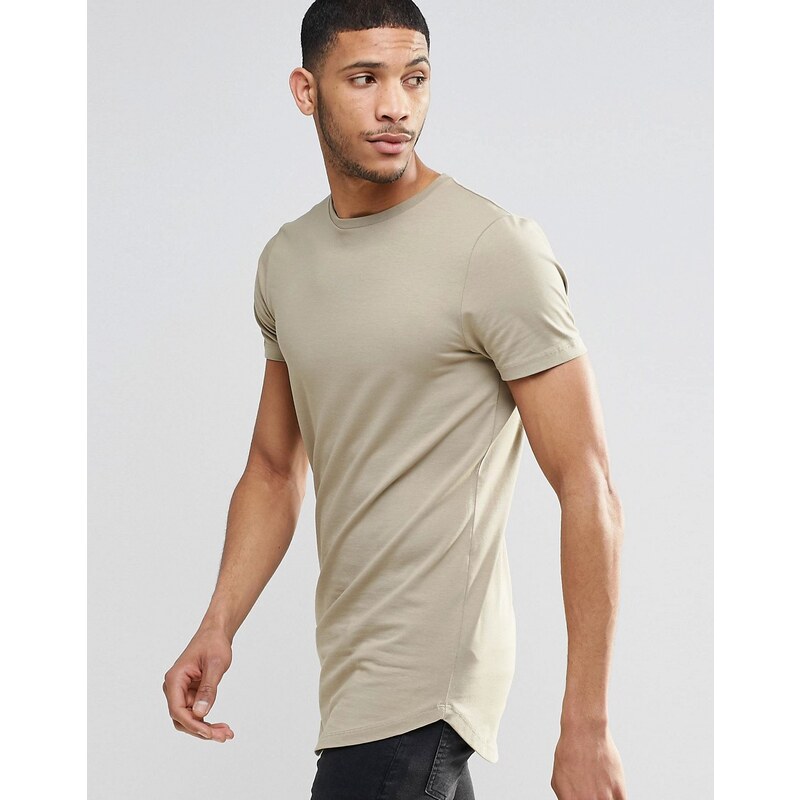 ASOS - T-shirt moulant ultra long avec ourlet arrondi - Marron - Beige