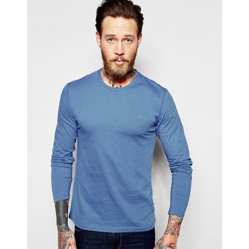 Farah - T-shirt manches longues coupe slim avec logo F - Bleu - Bleu