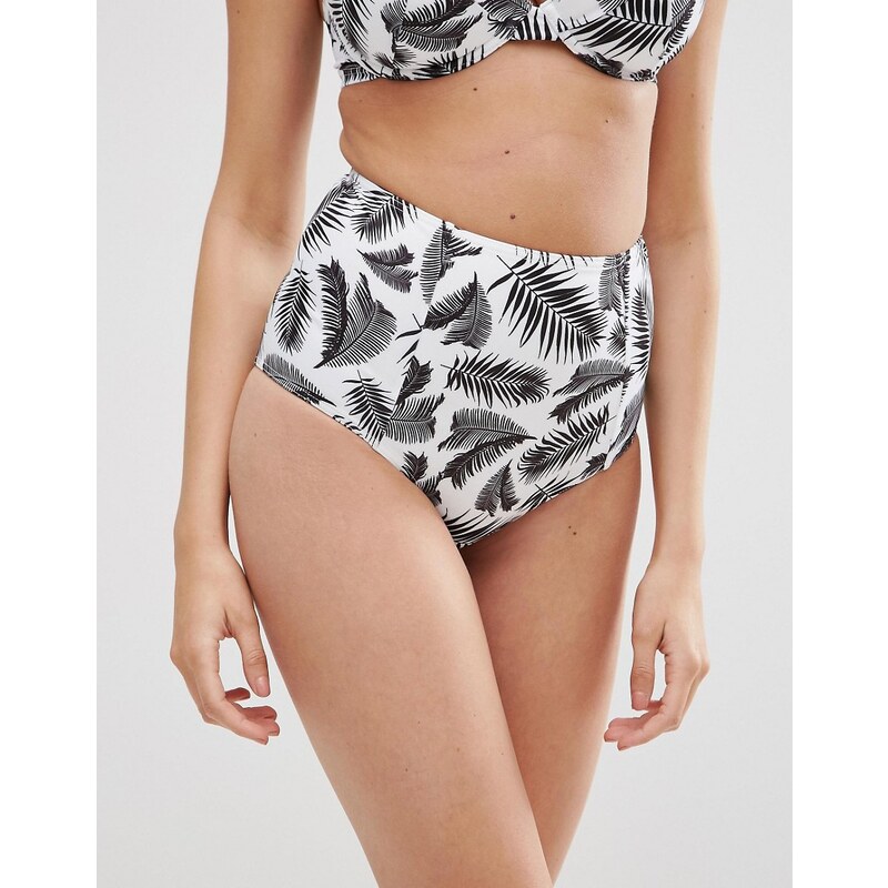 ASOS - Mix and Match - Bas de bikini taille haute à imprimé palmiers - Noir et blanc - Multi